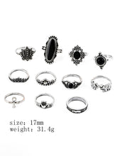 11pcs Retro Stone Ring Sai Feel